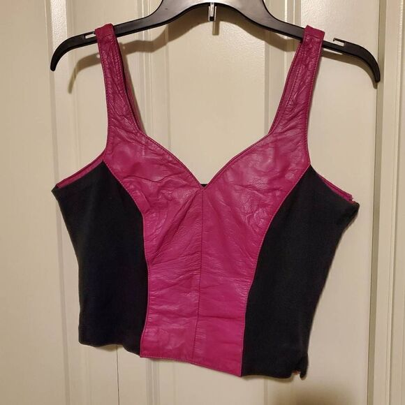 VTG Retro Chia Fuschia Stretchy Leather Crop Top Large - Picture 11 of 11